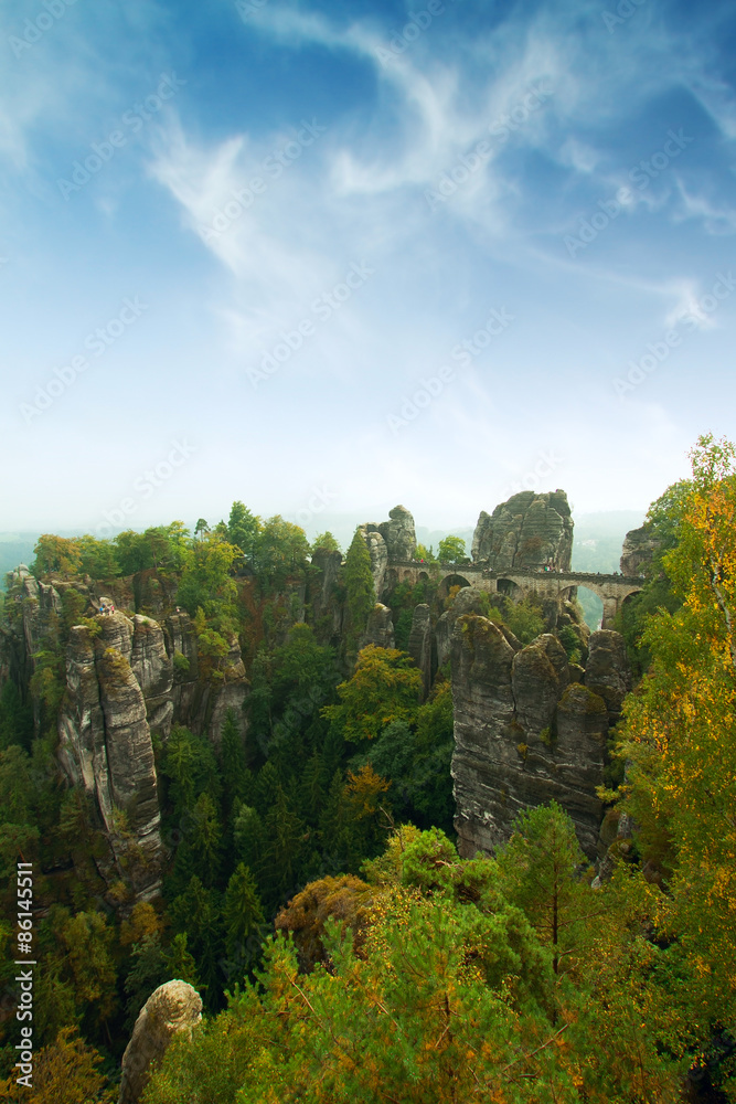 Obraz premium Bridge named Bastei in Saxon Switzerland Germany on a sunny day