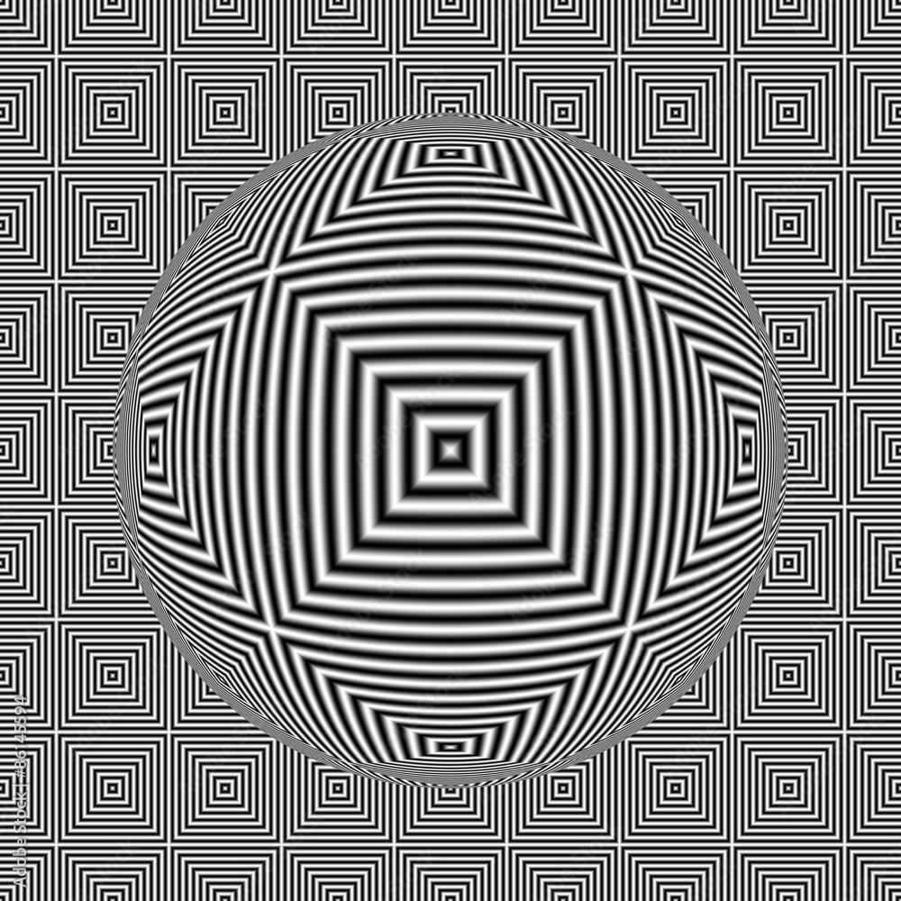 Fototapeta premium Black and white optical illusion square seamless pattern with 3D sphere