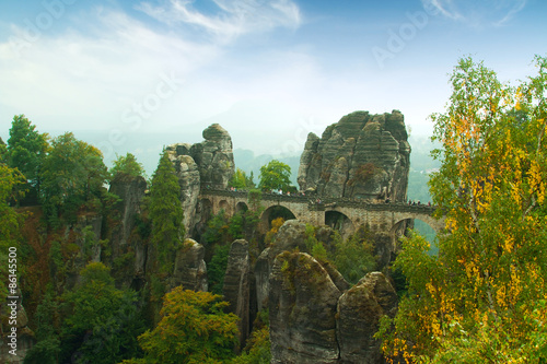 Bridge named Bastei in Saxon Switzerland Germany on a sunny day