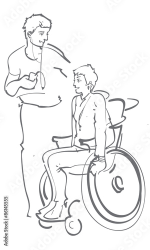 Disabled person in a wheelchair, charity. Vector