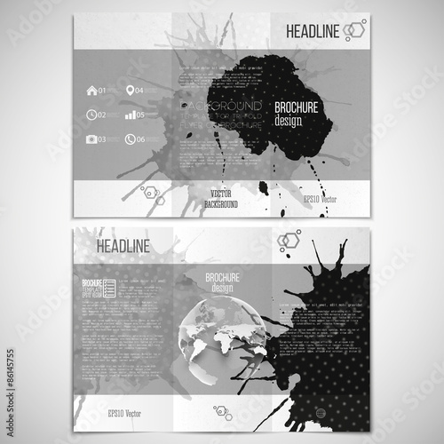 Vector set of tri-fold brochure design template on both sides