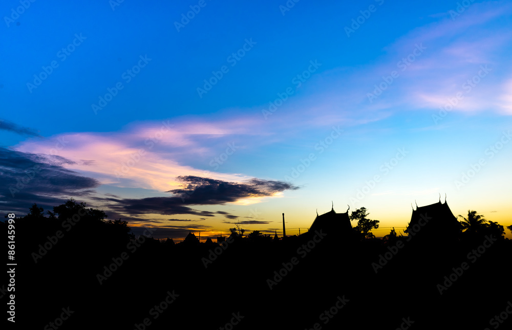 Silhouette temple sunset,Thailand