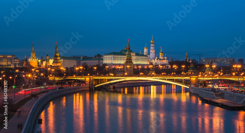 Night panoramic view of Moscow Kremlin, Russia