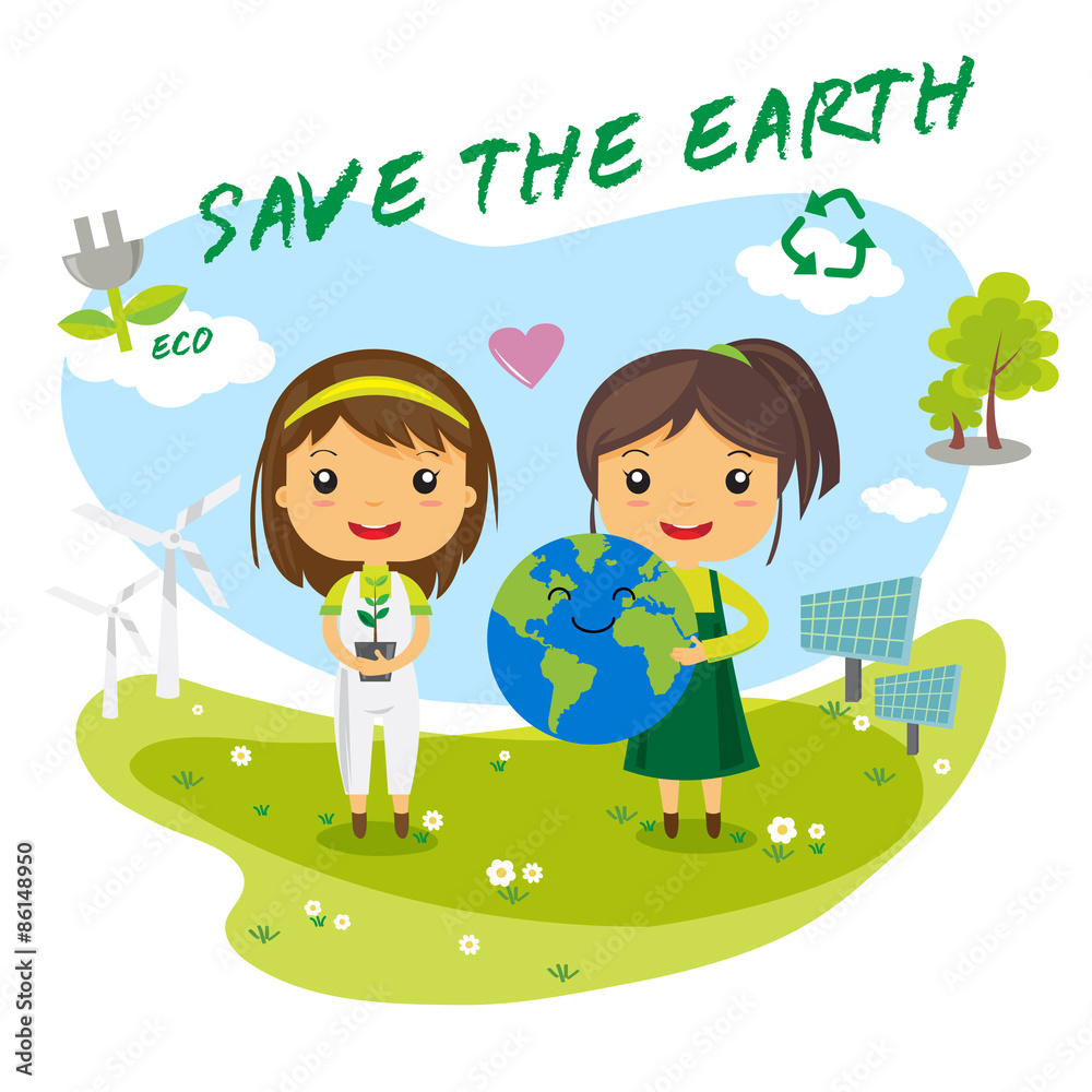 Save the Earth, save the world ecology concept, cartoon character Stock  Vector | Adobe Stock