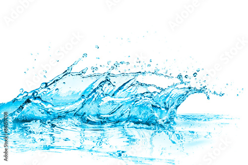 blue water splash, isolated on white background