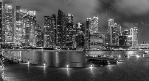 Landscape of the Singapore financial district and business building. Black and White