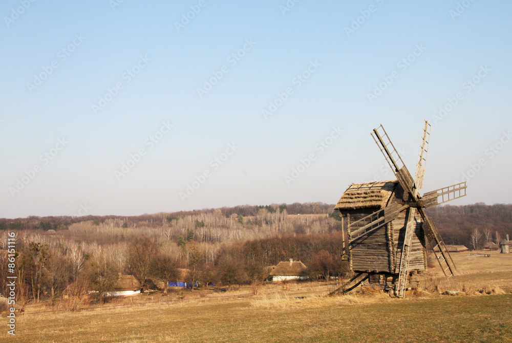 Ukrainian rural landscape. Old mill.