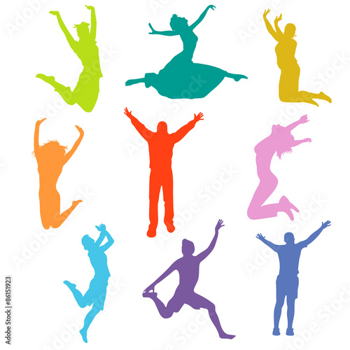 silhouette people jumping
