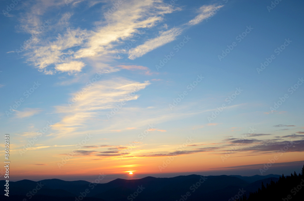 Charming landscape with sunrise in the mountains (tranquility, m Charming landscape with sunrise in the mountains (tranquility, m