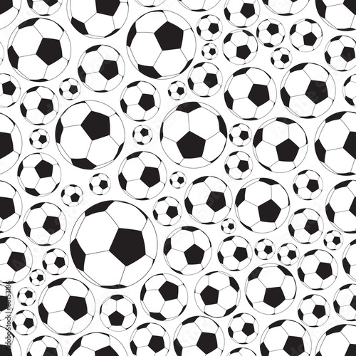 soccer and football balls seamless black and white pattern