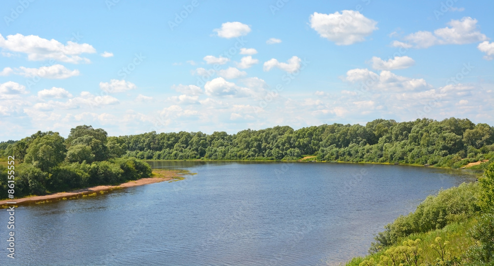 Lovat river valley at sunny day. Russia, Novgorod region