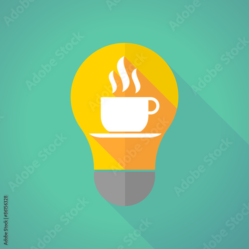long shadow light bulb with a cup of coffee