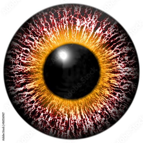 Bloody pink-eye of alien with yellow ring around the pupil