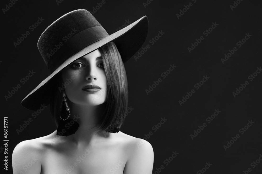black and white portrait of a beautiful young woman with a bob h black and white portrait of a beautiful young woman with a bob h