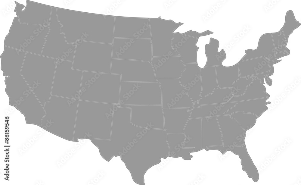 Naklejka Map Of USA Vector Grey Map