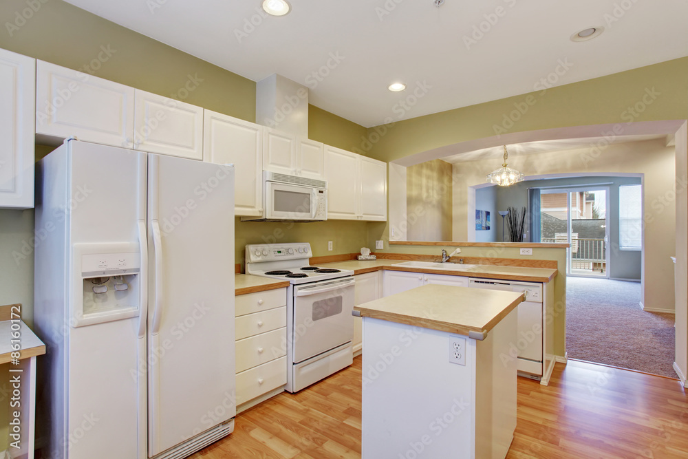 Modern kitchen with hardwood floor. Modern kitchen with hardwood floor.