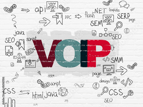 Web development concept  VOIP on wall background