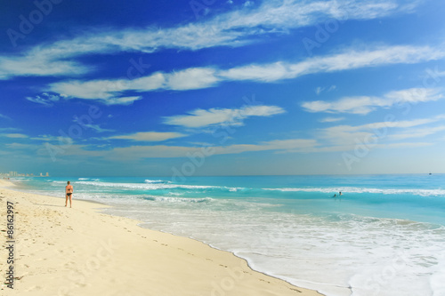 Tropical beach at caribbean sea near Cancun, Mexico