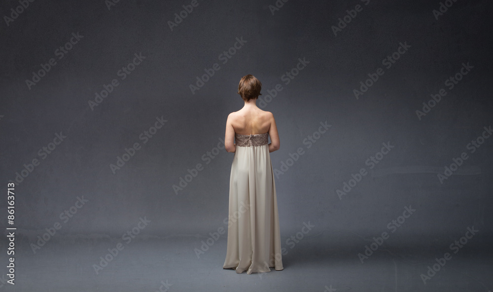 elegant lady with long dress back side elegant lady with long dress back side