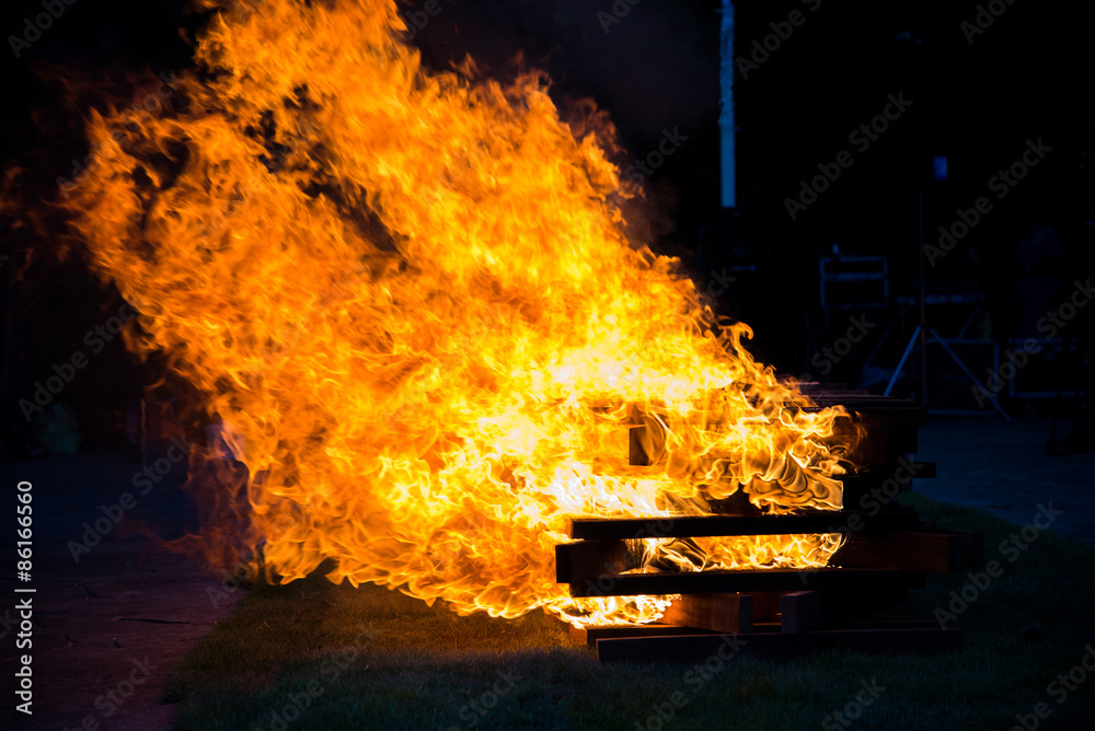 Obraz premium Camp fire burning wood