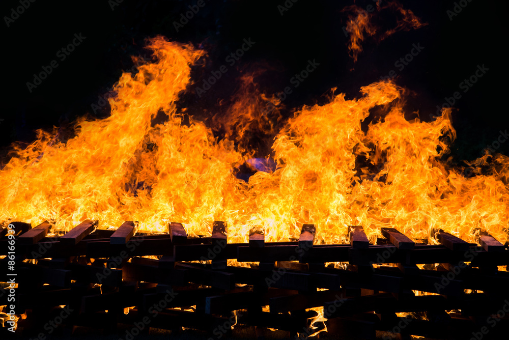 Obraz premium Fire burning wood pile
