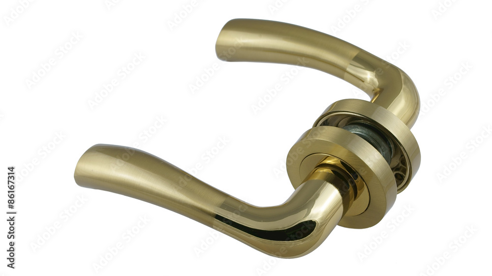 Door handle in gold on a white background Door handle in gold on a white background