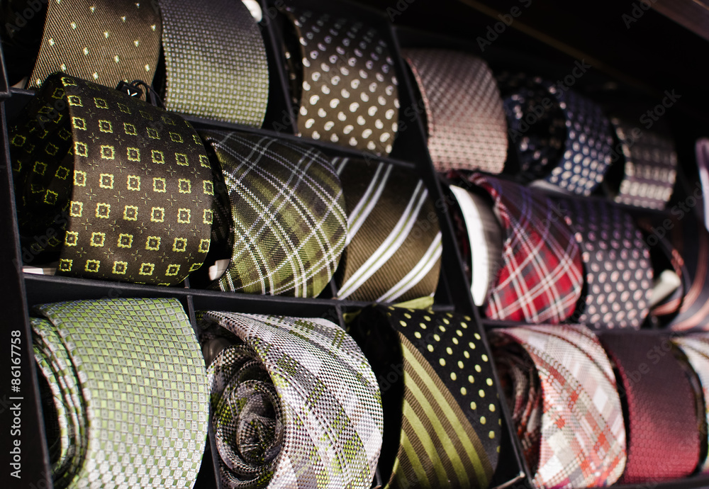 Ties in a men store. Ties in a men store.