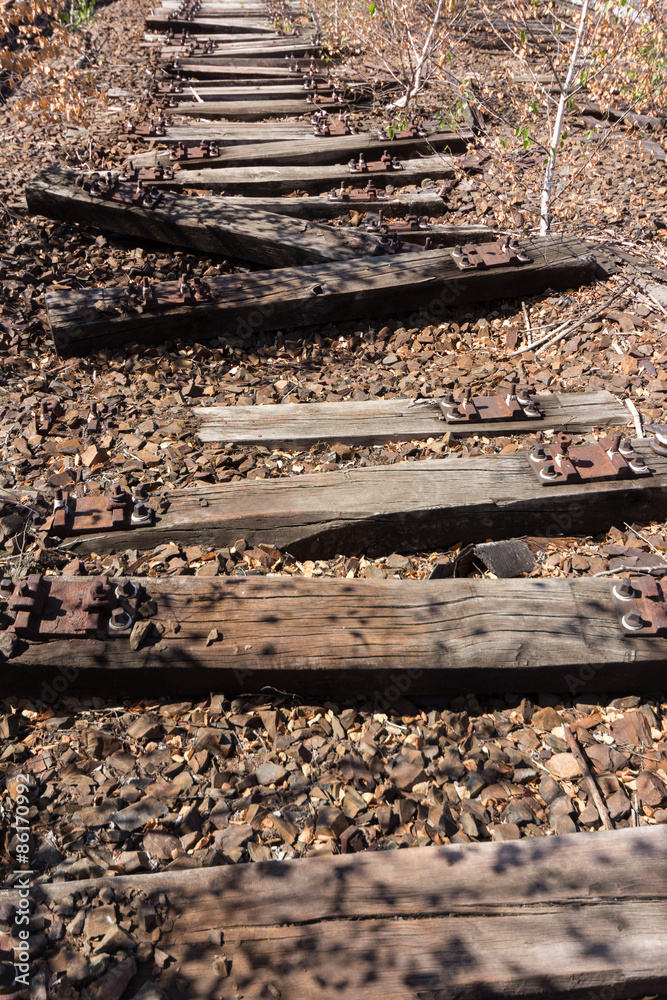 old railway, railroad, rail track , abandoned, destroyed and overgrown wood old railway, railroad, rail track , abandoned, destroyed and overgrown wood
