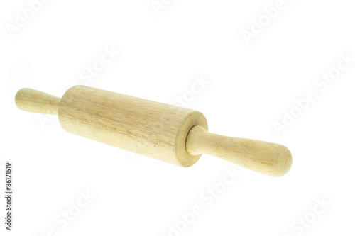 Close up wooden rolling pin isolated on white
