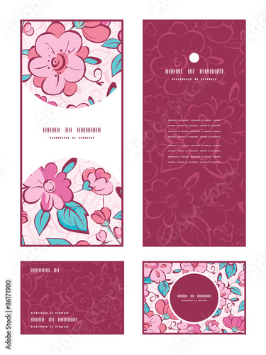 Vector pink blue kimono flowers vertical frame pattern