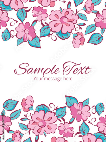 Vector pink blue kimono flowers vertical double borders frame