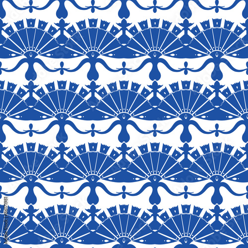 Vector Royal Blue Turskish Floral Abstract Seamless Pattern