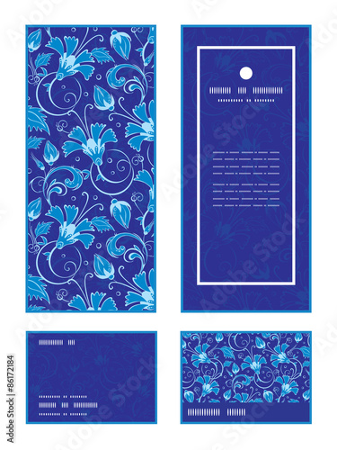 Vector dark blue turkish floral vertical frame pattern