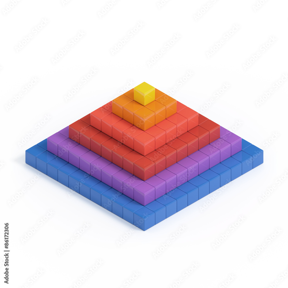 3D multicolor pyramide structure from cubes isolated on white background 3D multicolor pyramide structure from cubes isolated on white background