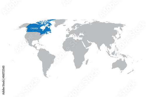 map of the world with indication of Canada