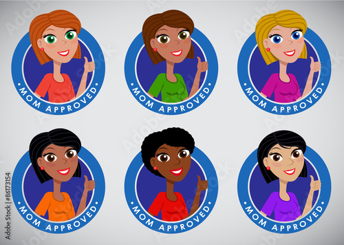 Multiethnic Multiracial Mom Approved Seal Icon set