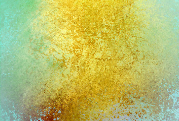 shiny gold background. yellow color splash on green paint with grunge distressed texture design.