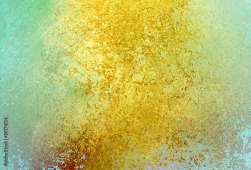 shiny gold background. yellow color splash on green paint with grunge distressed texture design.