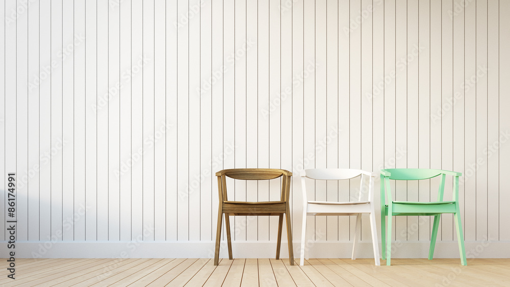 3 Chair and white wall with vertical stripes / 3D render image classical composition 3 Chair and white wall with vertical stripes / 3D render image classical composition