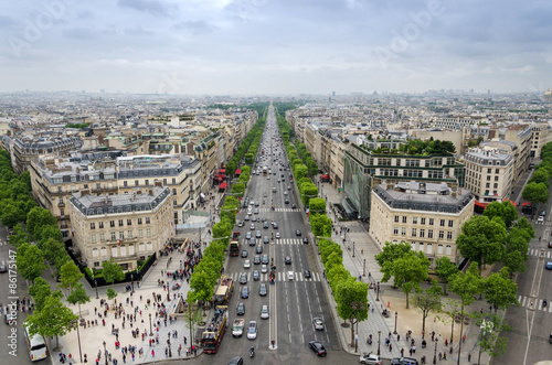 View of the Champs Elysees from the Arc de Triomphe in Paris