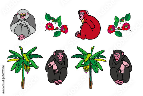 ポップな猿とバナナの木と椿の花のイラスト Stock Illustration Adobe Stock ポップな猿とバナナの木と椿の花のイラスト Stock Illustration Adobe Stock