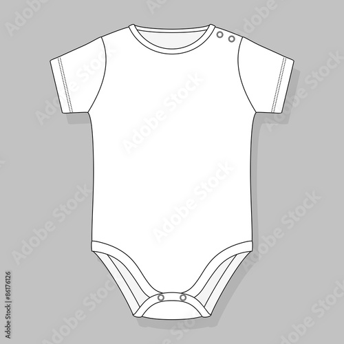 newborn baby bodysuit flat sketch template isolated on grey background