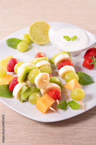 fruits and yogurt sauce