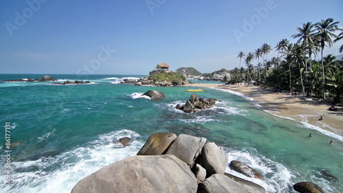 Scene at the beach of Cabo San Juan del Guia in Tayrona National Park in Colombia photo