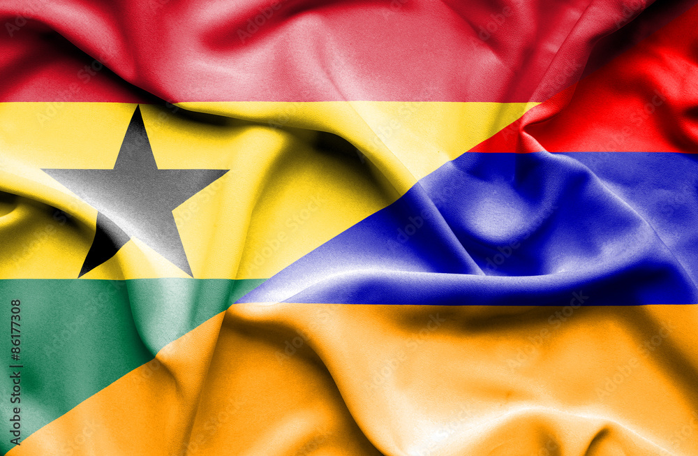 Waving flag of Armenia and Ghana Waving flag of Armenia and Ghana