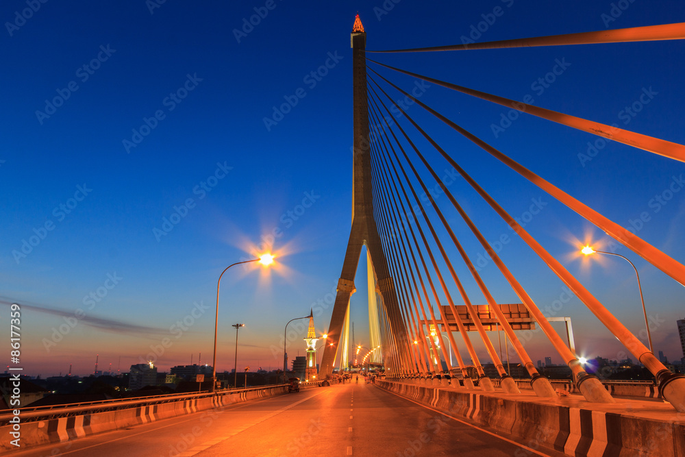 Rama 8 Bridge at sunrise in bangkok, Thailand