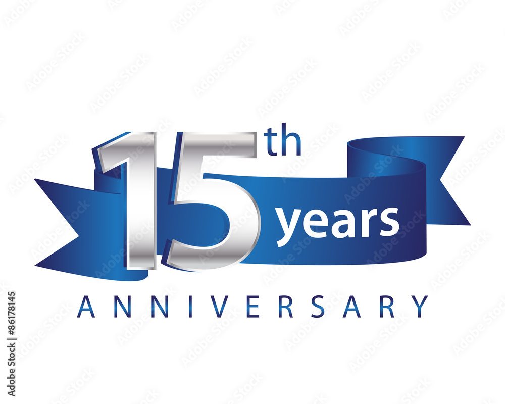 15 Years Anniversary Logo Blue Ribbon