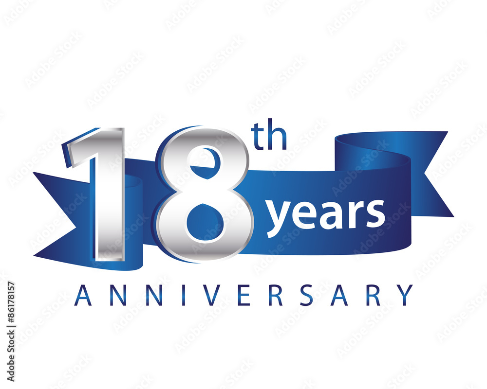 18 Years Anniversary Logo Blue Ribbon