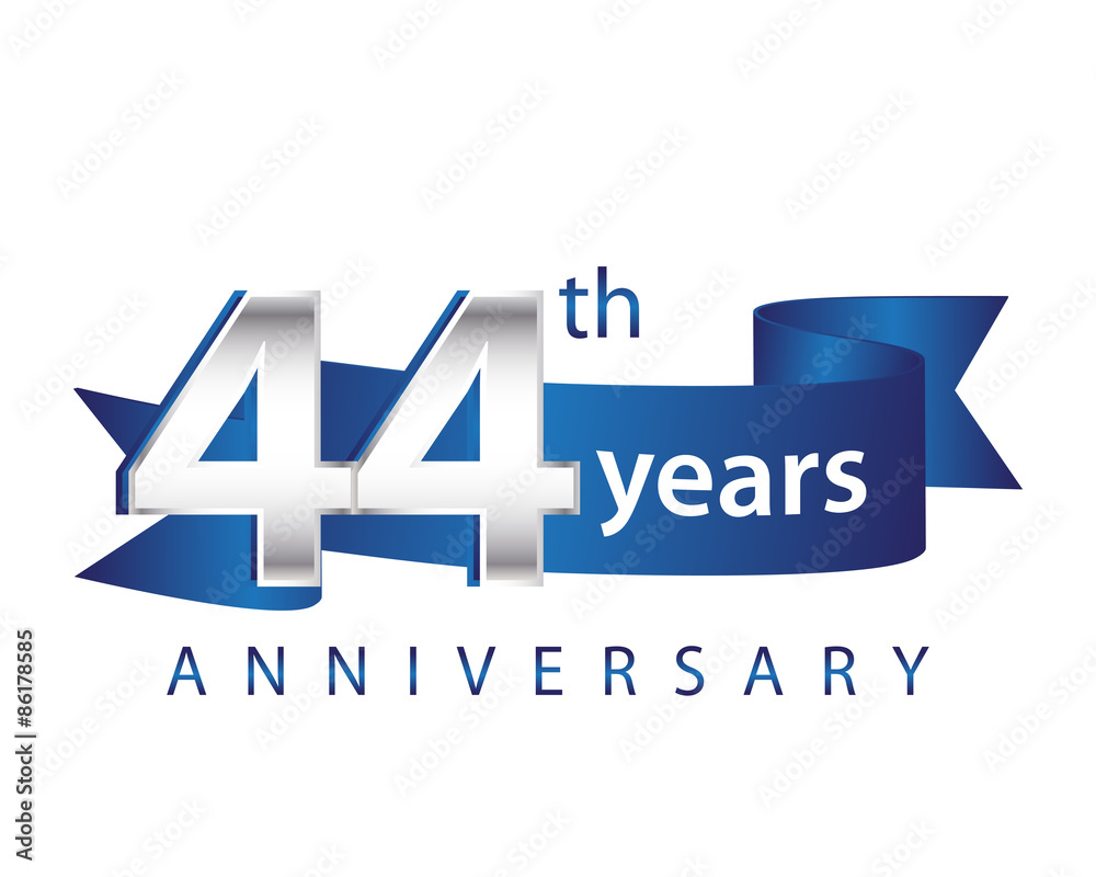 44 Years Anniversary Logo Blue Ribbon