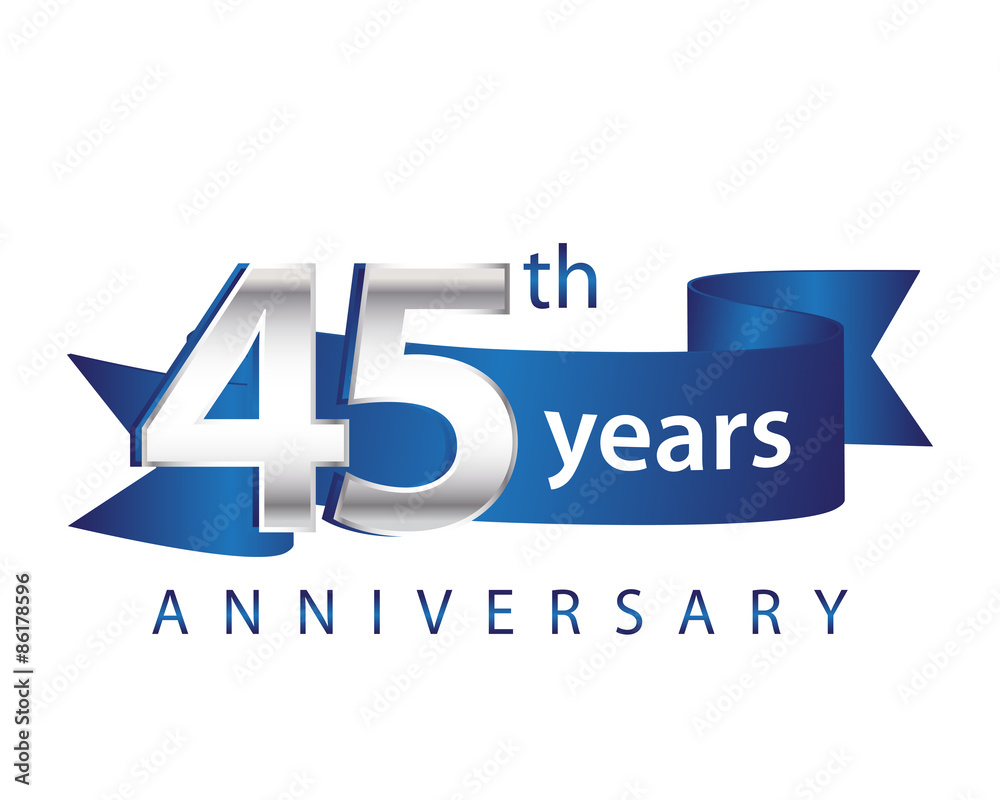 45 Years Anniversary Logo Blue Ribbon